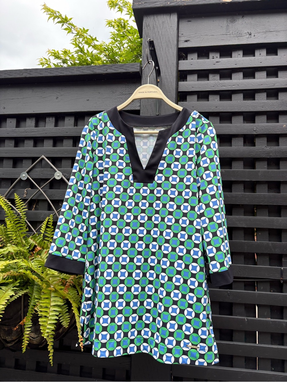 Anne Klein Green Blue Geometric Tunic